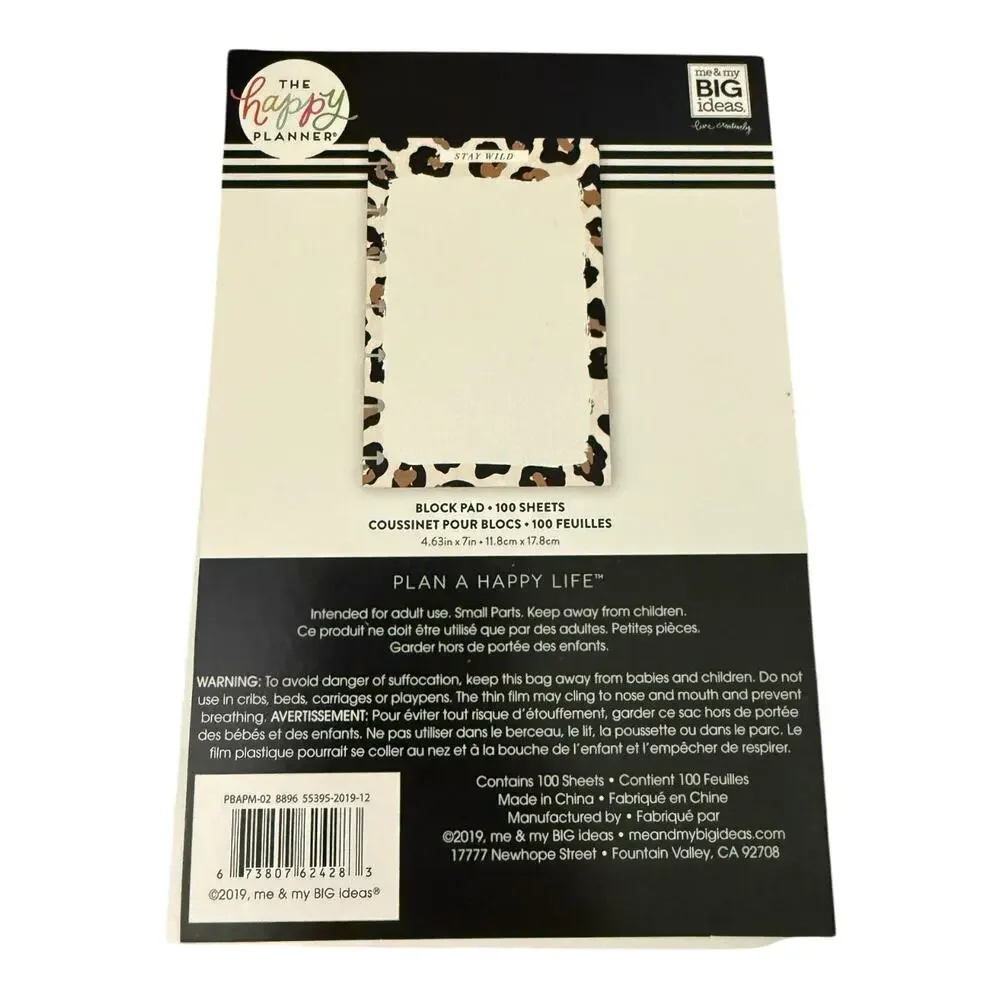 The Happy Planner Stay Wild 100 Sheets Block Pad NEW
